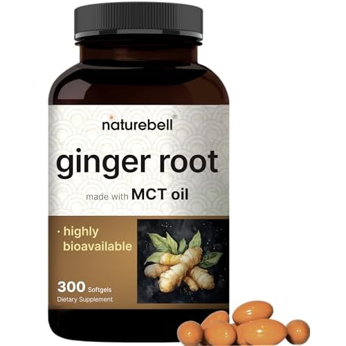 Ginger Root with MCT Oil – 6,000mg Equivalent – 300 Softgels | Highly Bioavailable | 20:1 Root Extract | Herbal Supplements for Digestive Health &