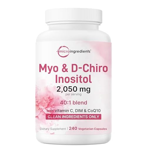 Myo-Inositol & D-Chiro Inositol 2,050mg | 240 Veggie Capsules + Vitamin C, Folate, DIM, & CoQ10 | Inositol Supplement for Women | 40:1 Ratio | Hormona