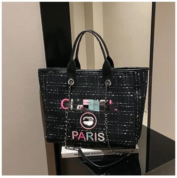 Designer bags Handbags Tote bag channel Chain Bags Beach Women Luxury Fashion Knitting Purse Shoulder Large capacity Canvas Shopping bag 43cm