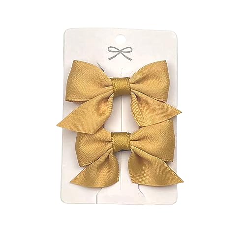 SEVENHEAD Bow Hair Clips Yellow 1 Pair 2.16 inch Baby Fully Covered Barrettes Solid Color Grosgrain Ribbon Accessories for Baby Girls Infants and Todd