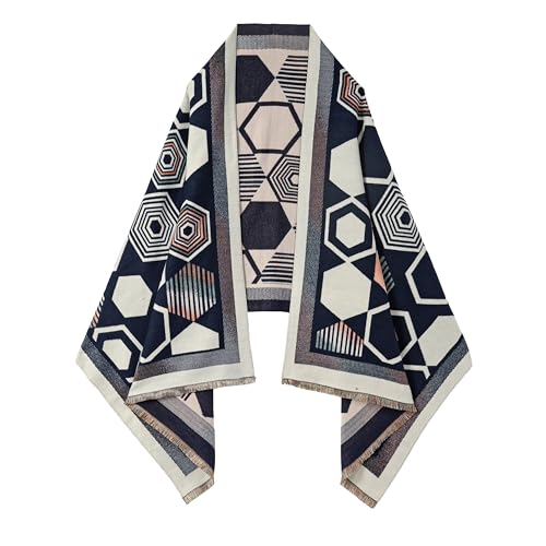 SWAT PANY Scarf for Women Pashmina Blanket Shawls and Wraps Winter Warm Scarves Navy-Cream
