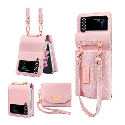 for Samsung Galaxy Z Flip 4 Wallet Case with Built-in Leather Cash Slot and Credit Card Holder. Wristlet Strap and Hinge Protection, Carrying Handbag
