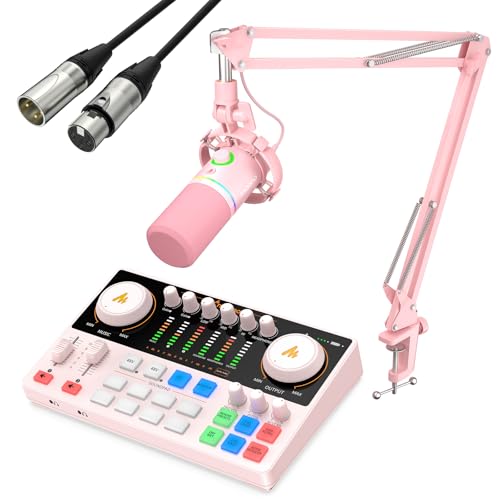 MAONO Podcast Equipment Bundle: Audio Interface and USB-XLR Dynamic Microphone - MaonoCaster E2 Gen2+PD200XS Pink