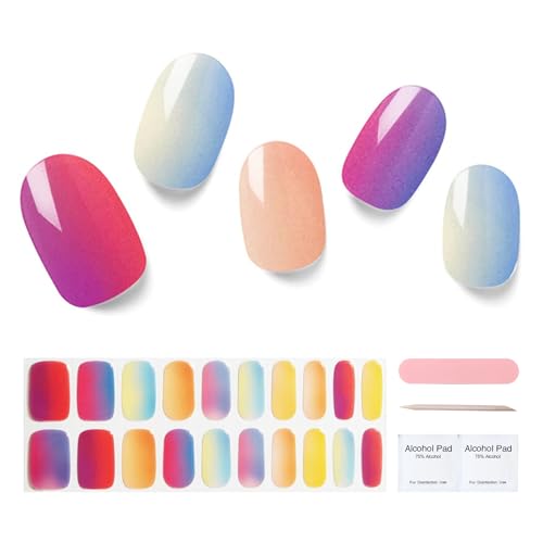 Semi Cured Gel Nail Strips, 20 pcs Gel Nail Stikers, Gel Nail Wraps Semi Cured, Salon-Quality, 2 Weeks Long Lasting, Bubblegum Bliss