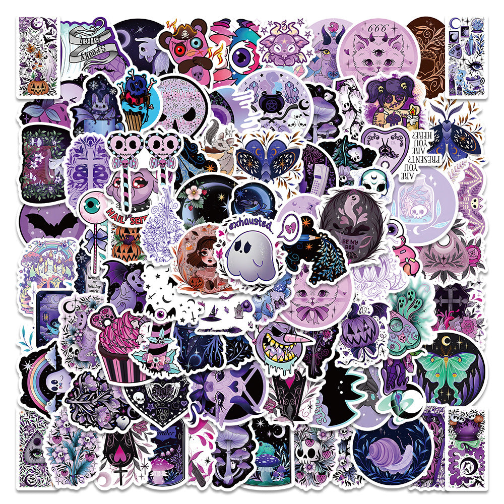 50pcs Halloween Purple Style Ghost Stickers Pack For Laptop Fridge Notebook Skateboard Kids Toys Luggage Car Sticker