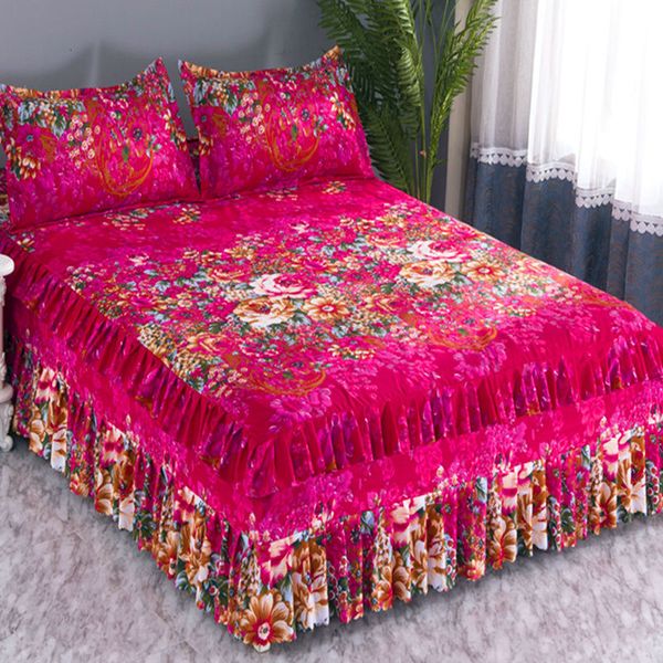 Bed Skirt Bed Skirt thin Without Pillowcase Flower Printed Fitted Bed Sheet Comfortable Bedsheet King Queen Bedspread Mattress Cover 230314