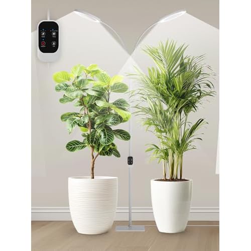 GLOWRIUM Grow Lights for Indoor Plants,Plant Light with 3-9-12-16H Grow Light Timer,2-Head 48W Full Spectrum LED Grow Light, 3 Lighting Mode and Stepl