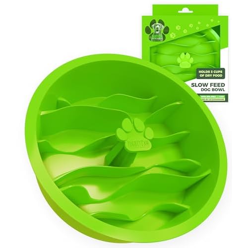 Mighty Paw Slow Feeder Dog Bowls | Interactive Dog Bow Insert - Silicone Puzzle Feeder Insert - Medium for All Sized Breeds (7" x 2") Green Slow Feede