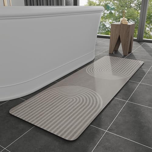 MontVoo -Bath Mat-Non Slip Thin Bathroom Rugs Fit Under Door- Quick Dry Absorbent Faux Suede Surface Grey Bathroom Floor Mats-Shower Rug for in Front