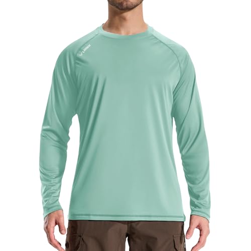 LOOGU Men's UPF 50+ UV Sun Protection SPF Rash Guard Lightweight Long Sleeve Shirts Outdoor for Fishing Hiking Swimming Light Green Medium