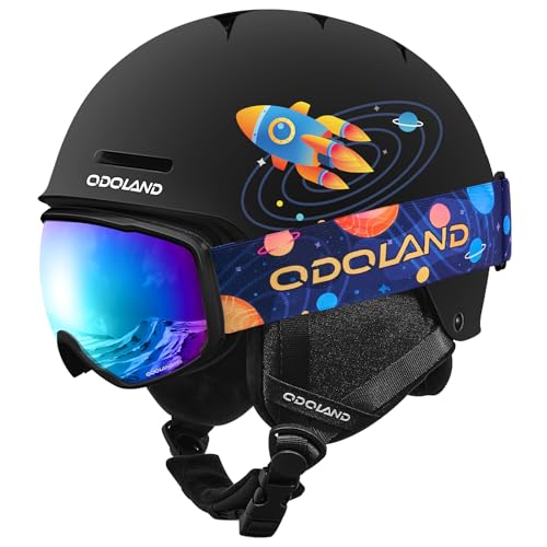 Odoland Kids Ski Helmet, Snow Helmet with Ski Goggles Set for Boys and Girls, Shockproof, Windproof, Safety Snowboard Sports Helmets and Protective Go