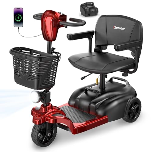 iScooter Mobility Scooter with Extra Batteries, 3 Wheel Mobility Scooter for Adults & Seniors, Electric Wheelchair Device with LED Headlight, Basket,
