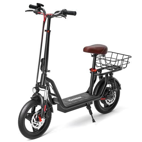 iScooter Electric Scooter with Seat, 37-21 Miles Long Range & 28-19-15.6 MPH Top Speed, 14"-12"-10" Pneumatic Tire, Height Adjustable Seat & Handlebar