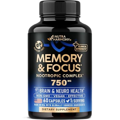 Brain Supplement for Memory & Focus 750 mg - Magnesium | L-Theanine | Bacopa Monnieri | Ginkgo Biloba | Lions Mane - 12in1 Nootropic Complex for Neuro