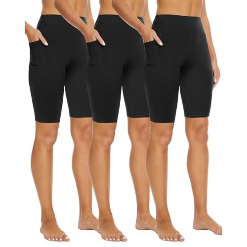 3 Pack Biker Shorts for Women – 8"-5"-3" High Waisted Tummy Control Workout Yoga Running Athletic Shorts Black-Black-Black Small-Medium 8 IN（pocke