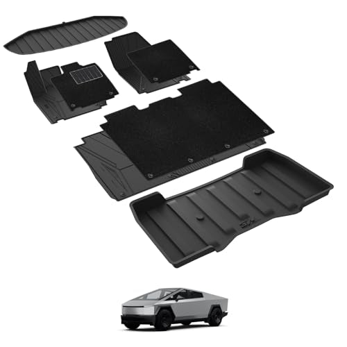 3W Floor Mats with Carpet & Cargo Liner Fit for Tesla Cybertruck 2023 2024 2025, All Weather Waterproof Heavy Duty Accessories Custom Fit Automotive D