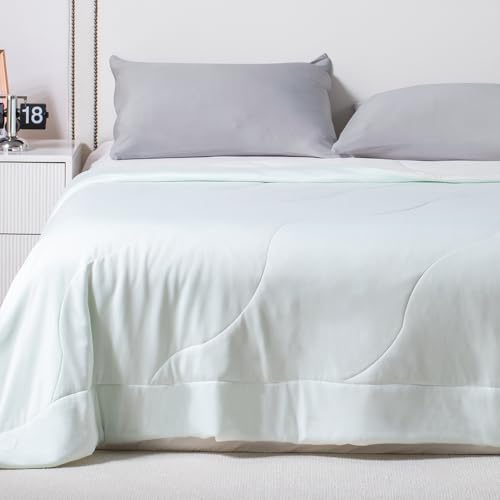KASENTEX Reversible Cooling Comforter Set Twin Size – 60x90 Summer Comforter with Cool Pillowcases, Breathable Silky Blanket for Hot Sleepers & Nigh