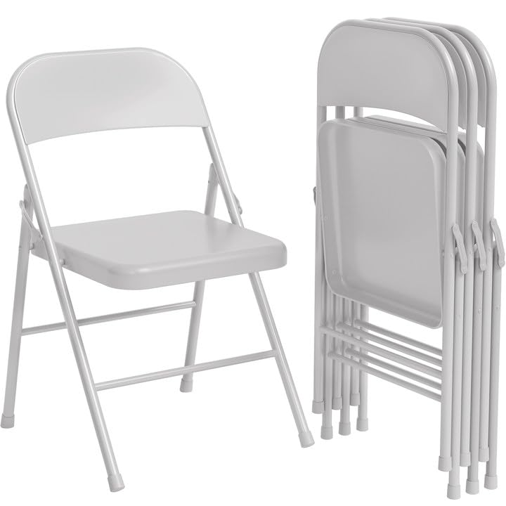 Garvee Folding Chairs 4 Pack, Foldable Chairs with Metal Frame Hold Up to 350 Pounds, Portable Grey Folding Chairs Suitable for Dining Room, Living Ro