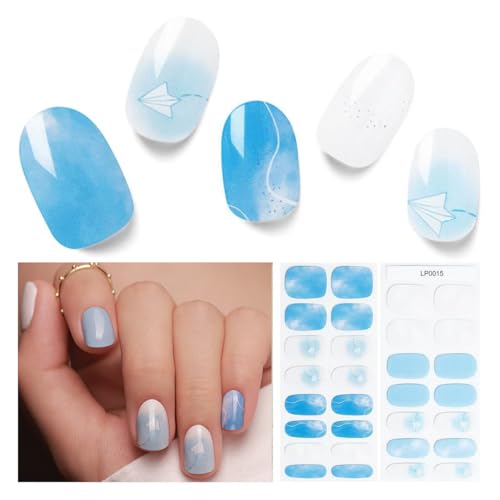 Semi Cured Gel Nail Strips, 30 pcs Gel Stikers, Wraps, Salon-Quality, Easy to Apply, 2 Weeks Long Lasting (Fly to The Sky)