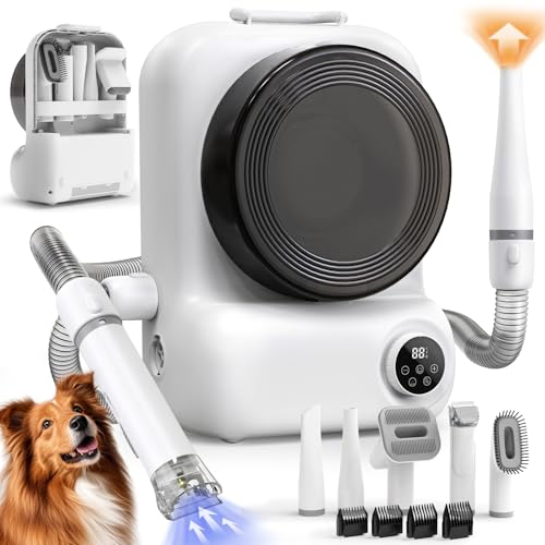 BONJELA Pet Grooming Vacuum & Dryer with 5 Dog Grooming Kit for Shedding Grooming, 3L Large Capacity, 15000Pa Dog Grooming Vacuum Cleaner for Home Pet