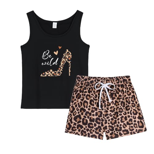 VENTELAN Women Pajamas Cute Tank and Shorts Set Soft PJS Sleepwear Loungewear Small Leopard