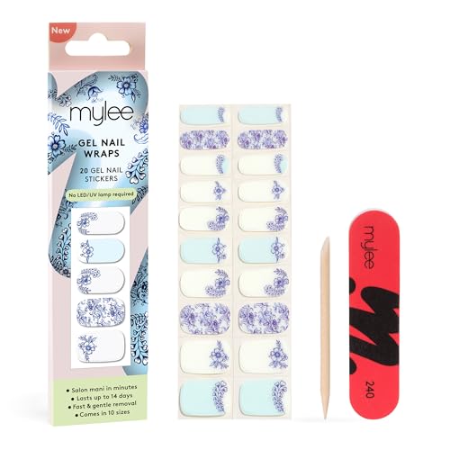Mylee Gel Nail Wraps [Amalfi Dreams] – 10 Pre-Cured Gel Stickers for Instant Mani – No Lamp Needed, Chip-Resistant, Glossy Finish, Lasts Up to 14