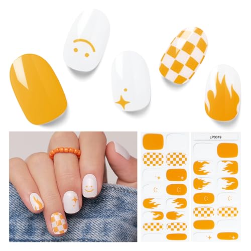 Semi Cured Gel Nail Strips, 30pcs Gel Nail Wraps, 2 Weeks Long Lasting Ice Age, Smile Bomb