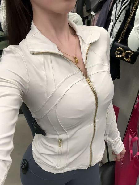 Women Define Cropped Jacket Yoga Top Gold Zipper Workout Long Sleeve Tops Sport Coat Fitness Gym Breathable Quick Dry Activewear Sweatshirt