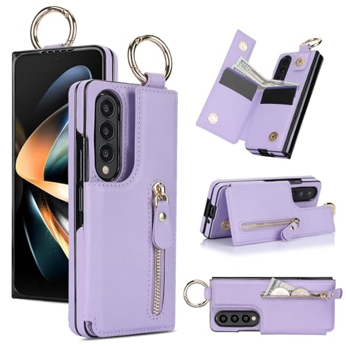 for Samsung Galaxy Z Fold 3 Wallet Case with Zipper and Credit Card Holder, Cash Slot, Premium Leather Magnetic Clasp Kickstand Heavy Duty Ring Protec