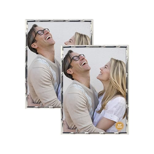 DECANIT 4x6 Picture Frames Metal,Thin Profile Photo Frame 4 by 6 Inch, Display for Wall Mounting or Tabletop Pack of 2,Silver Bamboo 4*6 2PACK Silver