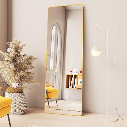 64"x21" Floor & Full Length Mirrors, Big Tall Mirror Full Body with Aluminum Alloy Framed, Tempered Glass Mirror for Bedroom Living Room, Round Corner