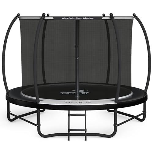 BCAN 12FT Recreational Trampoline with Enclosure for Kids Adults, ASTM Approved, Outdoor Trampolines with Ladder for Kids-Black