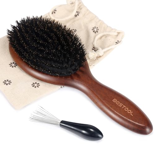BESTOOL Hair Brush, Boar Bristle Hair Brushes for Women Men Kids, Boar Bristle Brush for Hair Smoothing, Everyday Brush Enhances Shine & Health Brown