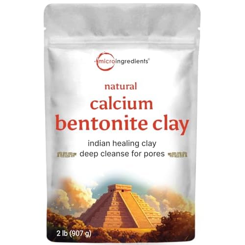 Micro Ingredients Natural Calcium Bentonite Clay Powder, 2lbs | Pure Indian Healing Clay for Body Detox & Deep Pore Cleanser | Great for Skin Care + B
