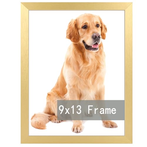 RUN HELIX 9x13 Picture Frame Gold for Wall Hanging, Wall Mounting Horizontally or Vertically,13x9 Wall Gallery Poster Photo Frame with Durable Shatter