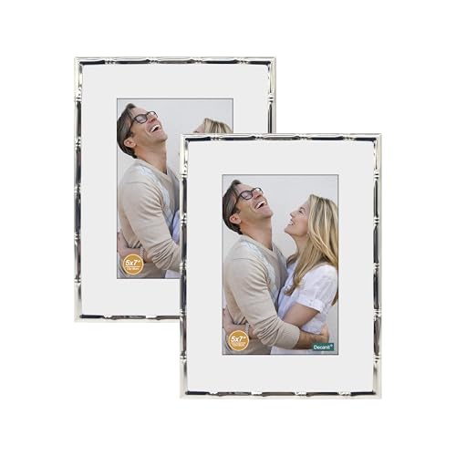 DECANIT 8x10 Picture Frames Metal,Thin Profile Photo Frame 8 by 10 Inch, Display for Wall Mounting or Tabletop Pack of 2,Silver Bamboo 8*10 2PACK Silv