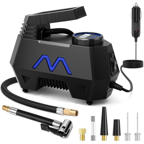 Tire Inflator Portable Air Compressor, DC 12V Air Pump for Car Tires with Digital Pressure Gauge and Emergency LED Light - Car Accessories, Portable A