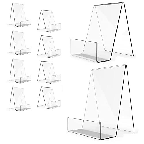 Boloyo Acrylic Book Stand with Ledge,10PC Clear Acrylic Display Easel Transparent Display Stand Holder Tablet Holder for Displaying Books,Magazine,Pla