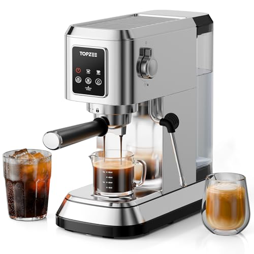 topzee Espresso Machine 20 Bar, Compact Coffee Maker with Milk Frother & Cold Brew Function, 52oz Removable Water Tank, Stainless Steel Cappuccino, La