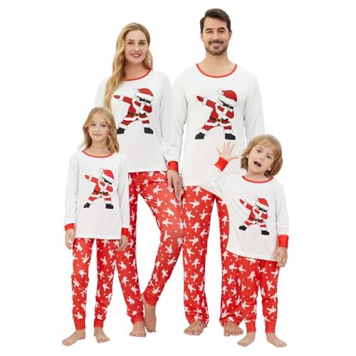 VENTELAN Family Matching Christmas Pajamas Set Holiday Santa Claus Sleepwear Xmas PJS Set for Couples and Kids Kids 2T White-Red Santa Claus