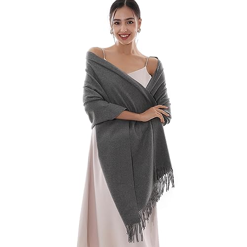 RIIQIICHY Winter Scarfs for Women Pashmina Shawls Wraps for Evening Dresses Large Warm Soft Scarves Dark Grey