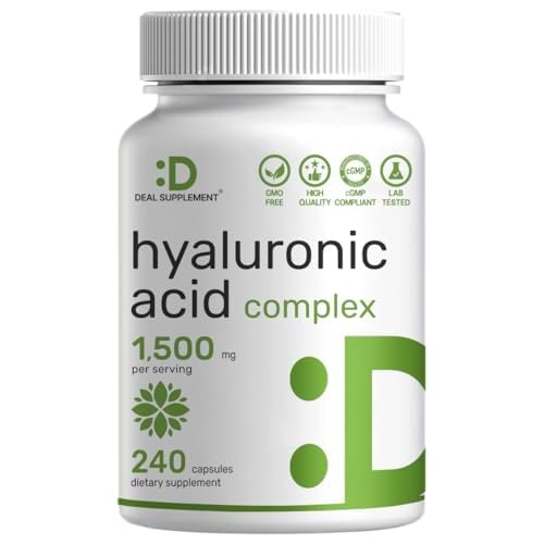 Deal Supplement Hyaluronic Acid Supplements 1,500mg – 240 Capsules, with MSM & Vitamin C – Pure 95% | Non-GMO + Plant Based HA – Supports Health