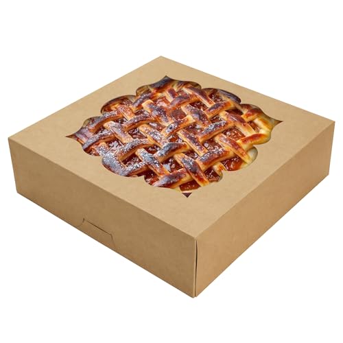 30 Pack Pie Boxes with Window 10x10x3 in Bakery Boxes Perfect for Pies, Cheesecake, Cookies, Muffins and Chocolate Covered Strawberries (Brown) 30Pack