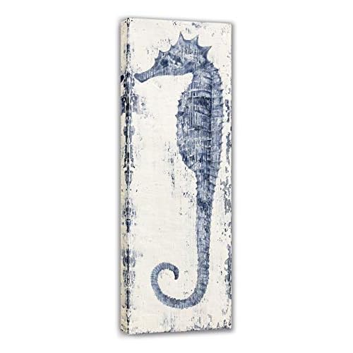 Yihui Arts, Seahorse Hand-Painted Wall Art on Canvas Abstract Artwork Art Wood Stretched Hanging Wall Decoration Sea Style Blue Painting for Home Deco