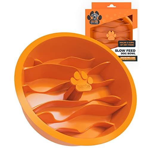 Mighty Paw Slow Feeder Dog Bowls | Interactive Dog Bow Insert - Silicone Puzzle Feeder Insert - Medium for All Sized Breeds (7" x 2") Orange Slow Feed