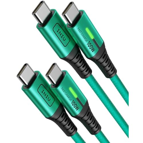 INIU USB C Charging Cable, [6.6ft, Green] 2-Pack Type C Charger Cord for iPhone 17 16 15 Pro Max Samsung S25 S24 Laptops MacBook iPad Air Switch etc.