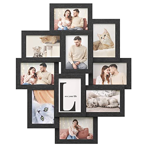 SONGMICS 4x6 Collage Picture Frames for Wall Decor, 10 Pack Family Photo Collage Frame Set for Gallery, Glass Front, Assembly Required, Ink Black URPF