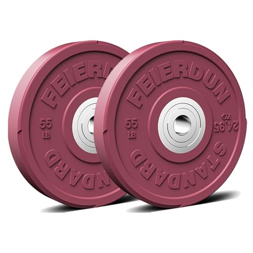 FEIERDUN 2" Color Olympic Bumper Plate Weight Plate for Strength Training - 100% Virgin Rubber I1) 110LBS SET