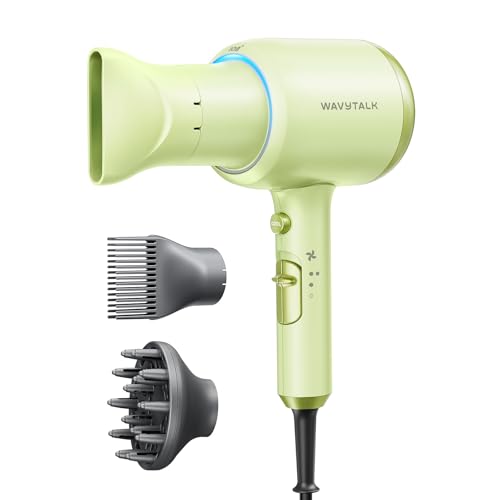 Wavytalk Hair Dryer with Diffuser, Blown Away Ionic Hair Dryer for Curly Hair with Comb, 1875W Fast Drying Blow Dryer with Ceramic Technology, 3 Attac