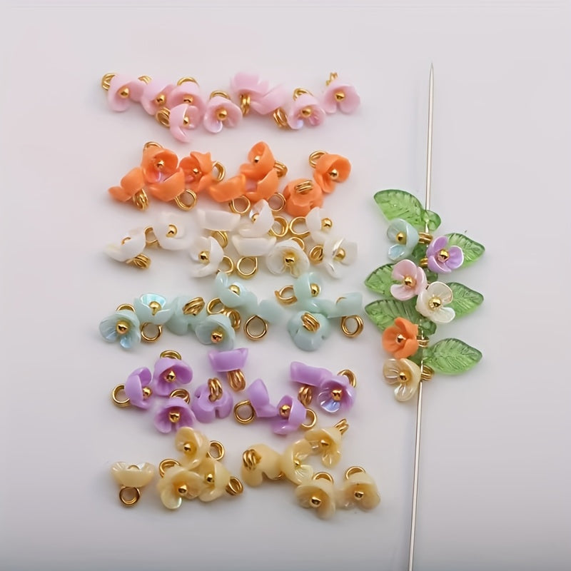 TEMU 20pcs Pastel Resin Flower Charms With Golden For Diy Bracelets, Necklaces & Earrings - Vibrant Pendant Accessories For Jewelry Making